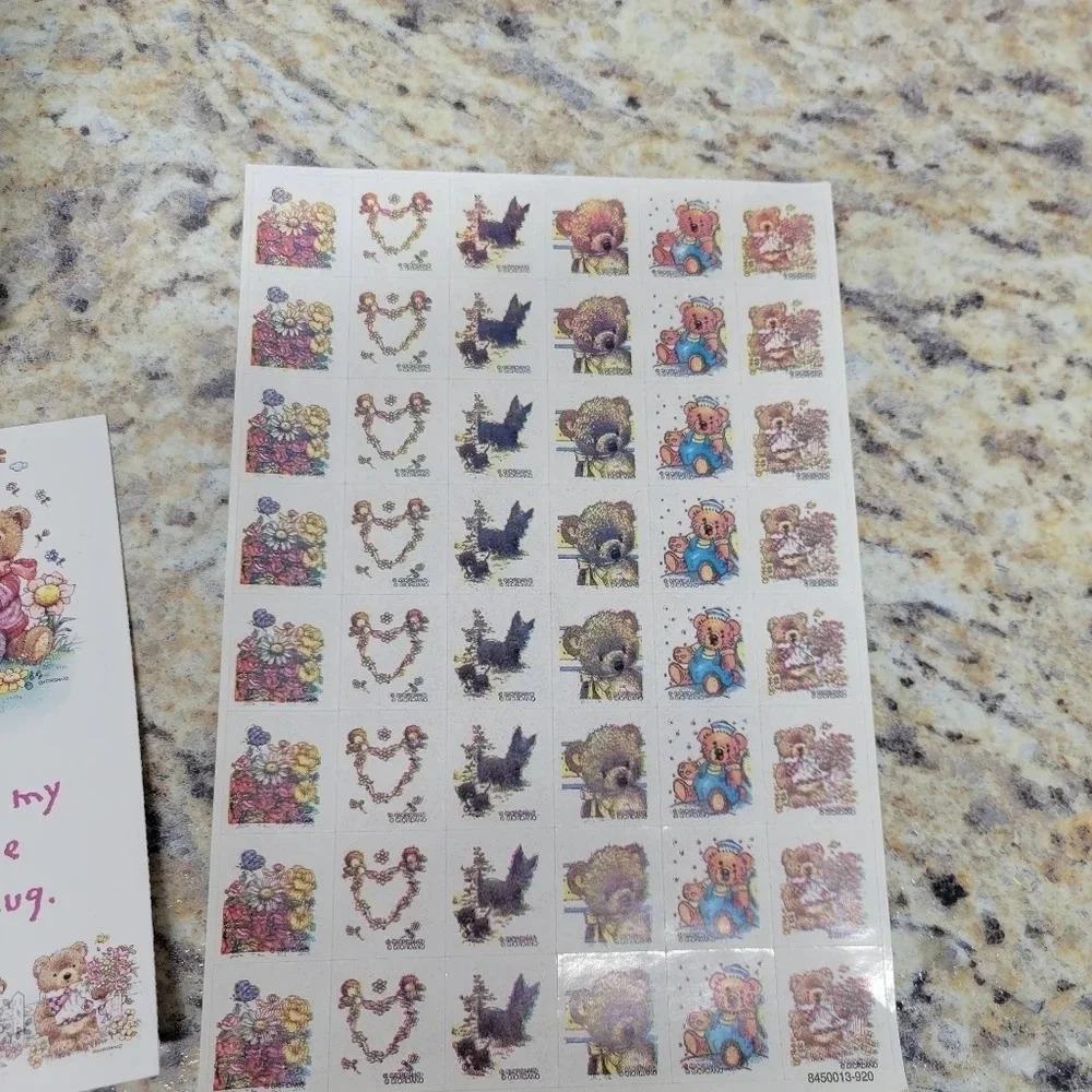 Vintage Bear Hugs 48 Fold & Seal Valentine's Day Cards Complete w/ Sticker Seals - Picture 7 of 8